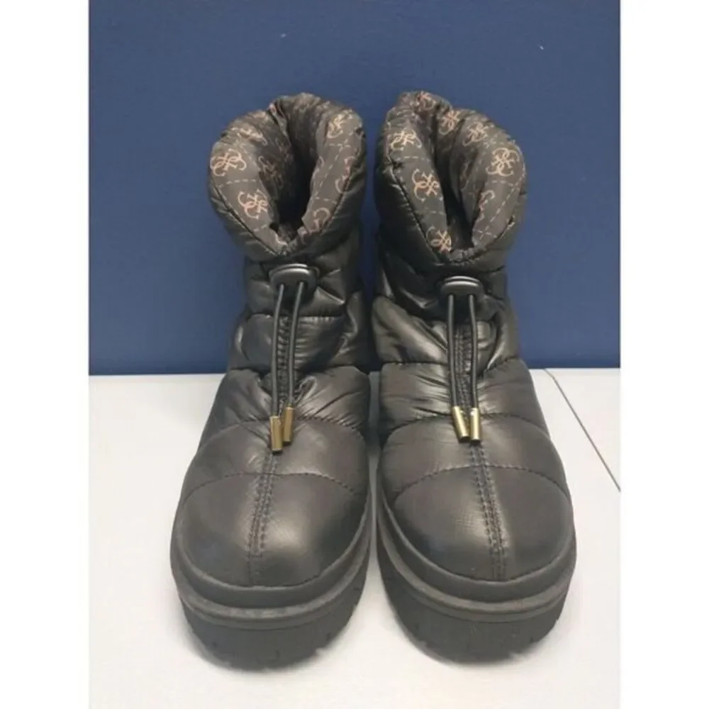 Guess Winter Ankle Snow Boots Womens Size 6.5 Black Leather Puffer‎ Pull On